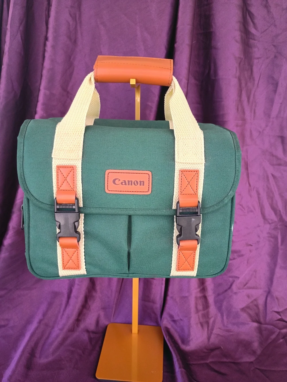 Canon Green Canvas Camera Bag with Cream Straps